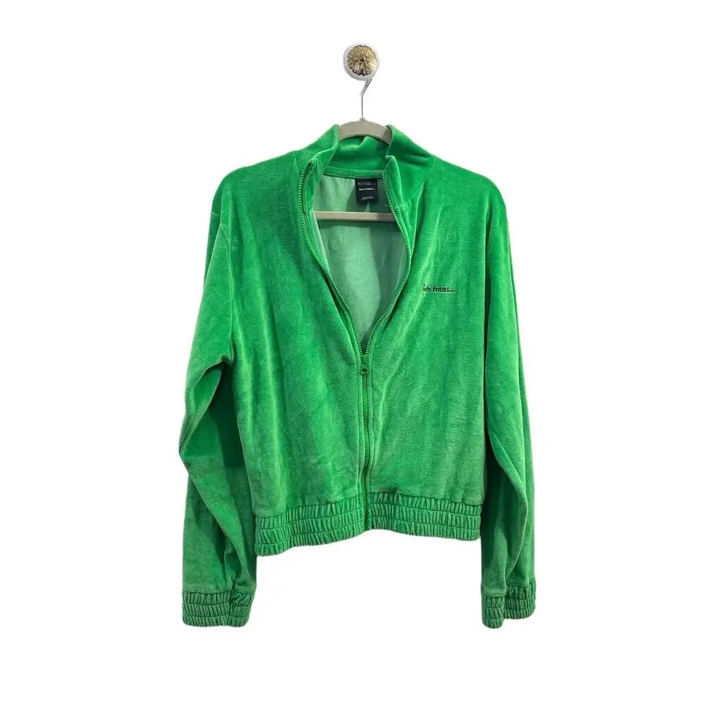 Iets Frans x Urban Outfitters Velour Jacket Woman Sz Medium Green Elastic Cuffs